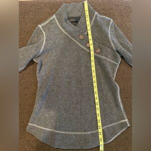 Prana Recycled Wool Blend Mena Button Trim Faux Wrap Fleece Lined Sweater sz SM